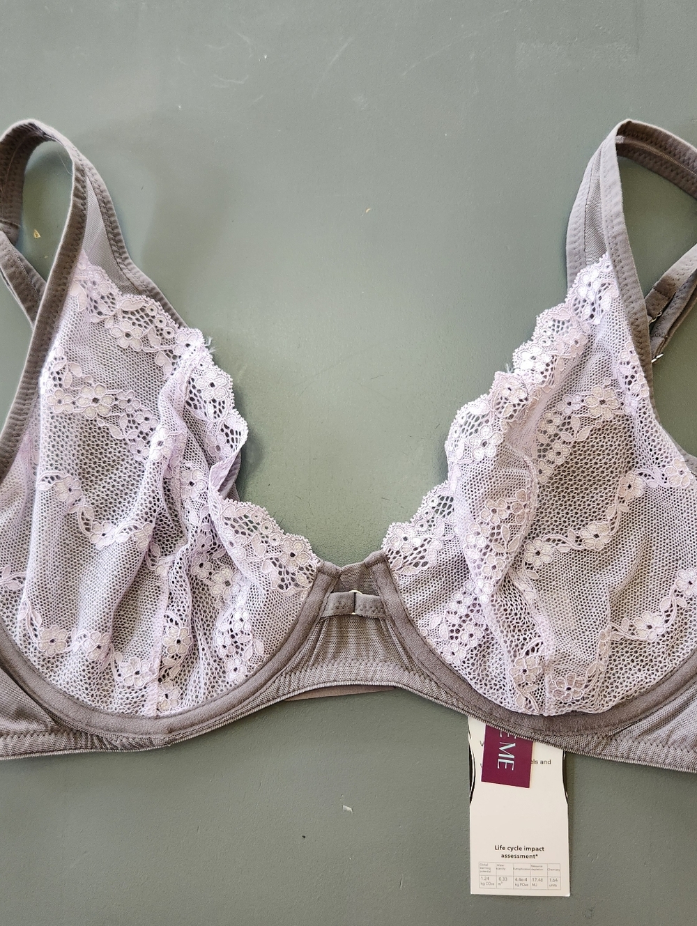 NWT Adore Me Kennedy Underwire Unlined Plunge Bra 36DD Sheer Lavendar Floral